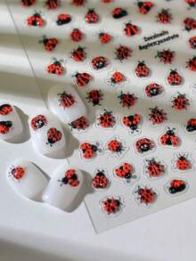 Süße Marienkäfer Nail Art Aufkleber, 5D Prägung Insekten Nagel Dekorationen