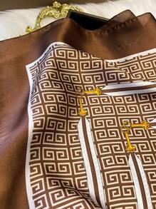 1 Khăn Bandana in hình học bằng lụa giả dành cho nữ, Khăn quàng cổ đa năng thiết yếu cho mùa xuân/hè, Khăn trùm đầu thời trang để trang trí hàng ngày cho trang phục - màu nâu - Xem 3
