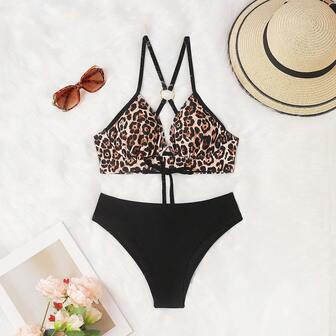 Women's Fashionable Leopard Print Sexy Bikini Set