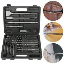 17 Piece SDS Plus Hammer Drill & Chisel Bit Set Masonry Concrete Tile Brick Tool - Silver - View 2