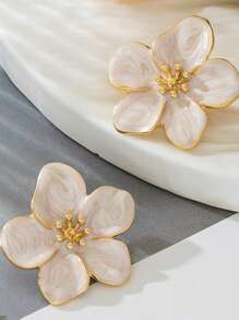 1 Pair Women Elegant Enamel Floral Decor Minimalist Fashion Earrings, Suitable For Daily Outfit - Multicolor - View 3