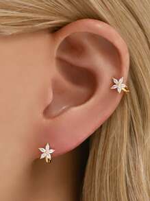 1pc Elegant 925 Sterling Silver Flower Hoop Earrings With Shiny Cubic Zirconia, Featuring A Simple Five-Leaf Clover Design, Suitable For Girls And Ladies For Daily Wear And Parties