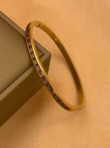 4pcs/3pcs/1pc 18K Gold-Plated Stainless Steel Bangle Bracelet With Luxury Rhinestone Design, Suitable For Gifts, Engagement, Daily Wear, Parties, Festivals, Beach Vacation - Gold - View 14