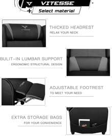 Gaming Recliner Chair, Racing Style, Single PU Leather, Ergonomic, Comfortable, Modern Sofa For Living Room, Home Theater Seating - Grey - View 4