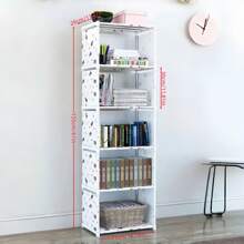 1pc 6-Tier 5-Compartment / 5-Tier 4-Compartment Silver Gray/Black/White Metal + Plastic + Non-Woven Fabric Combination, Multipurpose Storage Rack, Easy Assembly Bookshelf, Floor Stacking Storage Rack, Detachable Storage Organizer, Home Room Bedroom Kitchen Living Room School Dorm Practical Storage Rack