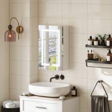 LED Bathroom Mirror Cabinet, 400x600mm,Demister, Dimmable, 3 Colour Light Makeup Mirror,Wall Mounted Bathroom Mirror Cabinet With Lights And Shaver Socket (40 X 60 Cm) - 白色 - 查看 7