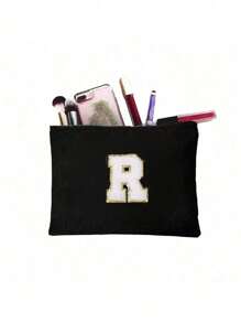 1 件化妆包钱包姓名首字母 A-Z 字母图案洗漱用品收纳袋拉链手机袋铅笔袋手提包旅行必需品女孩礼物化妆工具化妆刷收纳袋学校用品携带方便化妆包化妆品收纳袋