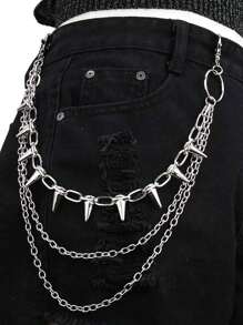 1 件装欧美万圣节热销金属铆钉几何多层腰链男士配饰