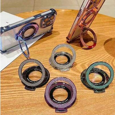 1 件时尚简约闪光手机支架粘合可折叠磁性无线充电支架兼容 Apple 11 12 13 14 15 16 Pro Max、S24 S23 S22 S21 Ultra、