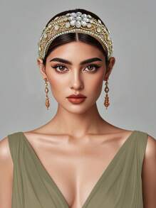 1 Piece Of Women Shiny Khaki Retro Palace Style Velvet Sponge Headband Elegant Gorgeous Personalized Rhinestone Flower Design Hair Accessories For Brides Wedding Bridesmaids Gifts Daily Styling Accessories,Hairband,Hair Hoop