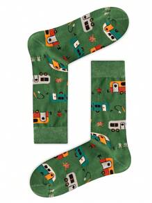 1 双时尚巴士图案中筒袜，适合所有季节的情侣款袜子，运动袜 - 彩色 - 查看 5