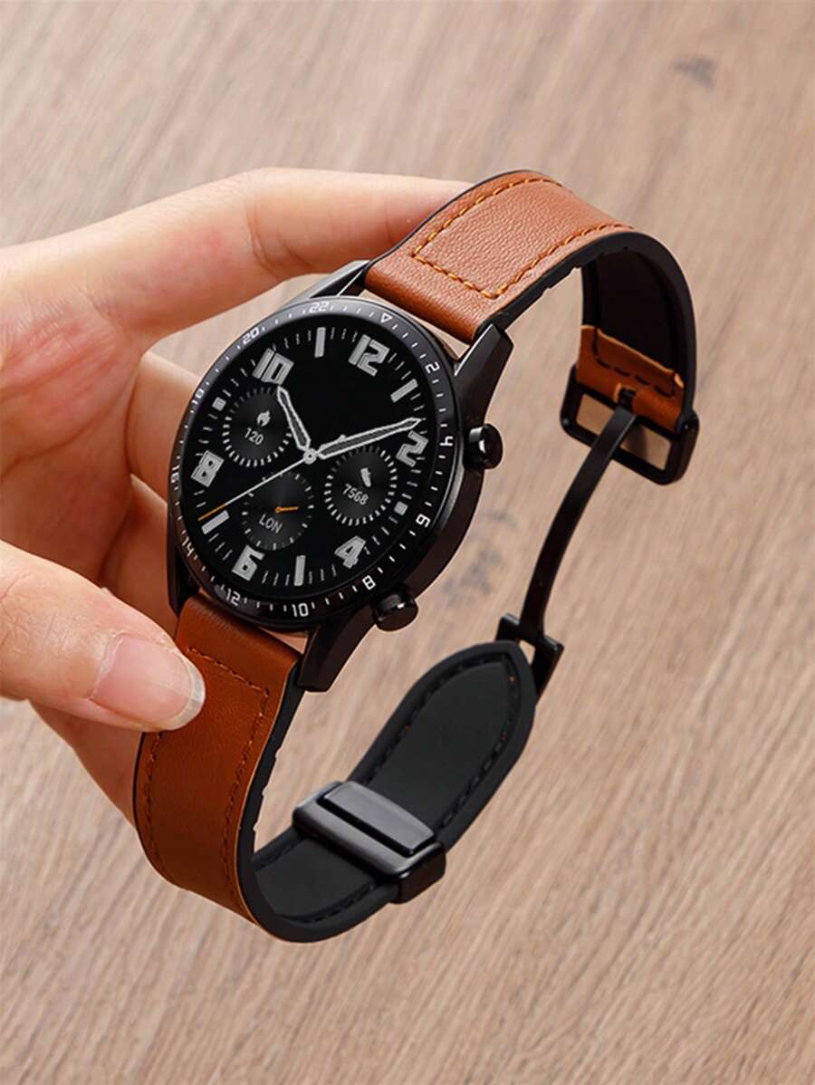 1 件硅胶皮革磁性替换表带，兼容华为，兼容 Fitbit Versa 2 1，兼容三星 Galaxy Watch 6 5 4 40mm 44mm，Galaxy Watch 5 Pro 45mm/Watch 6 4 Classic 42mm 46mm 43mm 47mm/Active 2，男女适用，适合 20mm 和 22mm 表带 - 棕色 - 查看 1