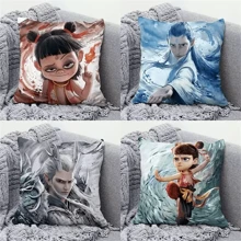 2025 New Movie Nezha 2 Anime Plush Pillow, Cute Cartoon Nezha, Ao Guang, Ao Bing Decorative Cushion For Sofa, Car, Bedroom, 18"X18", Soft & Comfortable, Machine Washable, Creative Cartoon Gift