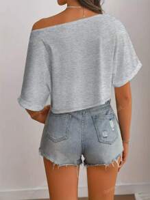 Crop top con spalle scoperte in misto poliestere per donna AuroraSilk, stile casual, lavabile in lavatrice, tinta unita, adatto per tutte le stagioni