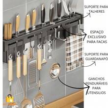 Kitchen Organizer Holder Utensil Holder Wall Rack With Hooks And Dividers Cutlery Knives Ladle Cloth Cup - Black - View 3