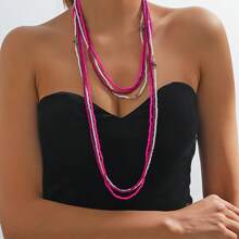 3pcs Multi-Layer Rice Pearl Long Necklace For Women, Suitable For Daily Wear