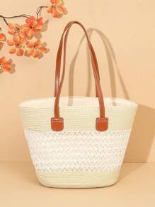 Spring Summer New Straw Woven Shoulder Bag, Classic Versatile, Lace Splice Bohemian Polyester Hollow Out Hat, Suitable For Spring Summer Autumn