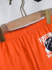 2 pièces/Set Jeune garçon sweat-shirt à capuche décontracté et léger avec imprimé lettre et crâne orange, Top à manches longues et pantalon long avec imprimé crâne noir, ensemble printemps/automne