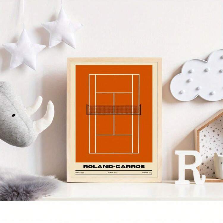 1 pieza, Imagen colgante de lienzo, Enmarcada, Póster, Arte de pared, Impresión artística en lienzo de la cancha de tenis de Roland-Garros - Arte decorativo moderno clásico para colgar en pared en el hogar, oficina, sala de estar, dormitorio, resistente al agua, tema de dibujos animados, primavera-verano - Multicolor - Añade 8