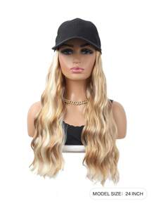 棒球帽带波浪长发接发帽假发可调节帽子合成假发女士混合漂白金发时尚透气假发帽适合日常运动 - 彩色 - 查看 6