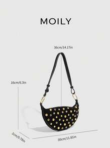 Punk Street Style Rivet Adjustable Strap Women's Crossbody Saddle Bag - Black - View 8