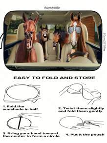 1 pièce Pare-soleil pour pare-brise de voiture en forme amusante de cheval, conçu pour protéger votre véhicule, bloque les rayons UV, pliable pour garder la fraîcheur, convient aux voitures, SUV, camping-cars, camions et véhicules tout-terrain - Matériau en polyester , 59x27 pouces, cadeau pour les amateurs de chevaux