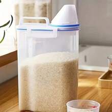 1pc 2.5L/1.5L Large Capacity Sealed Grain Storage Container With Measuring Cup, Moisture-Proof, Insect-Proof Cereal Dispenser, Made Of PP Material, No Battery Required, For Home & Caravan Kitchen