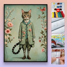 JOZYSH 1 Stück ungerahmtes 30x40cm/11,8x15,7 Zoll 11CT/14CT bedrucktes Kreuzstich DIY Set, Katze und Blumen, entspannendes DIY Kreuzstich Stickerei Set für erwachsene Anfänger, inklusive bedruckter Leinwand, Nadel, Faden, Zeichnungen und Anleitung. Geschenk für Freunde, handgefertigte Kunstwerke für Wand, Zuhause, Büro Dekoration