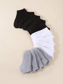 15 Pairs Black White Grey Solid Color Breathable Soft Children's Socks, All Season - Multicolor - View 2