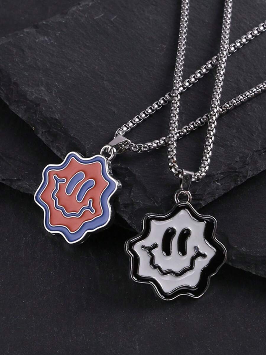 1 Piece Hip - Hop Street - Style Stainless Steel Necklaces With Cartoon Smiling Face Enamel Pendants For Best Friends, Daily Wear