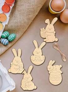 12pcs Easter Rabbit & Egg Wooden Hanging Decoration Set - DIY Craft Kit With Jute Ropes, Colored Blank Wood Pieces, Suitable For Holiday Home And Party Decor