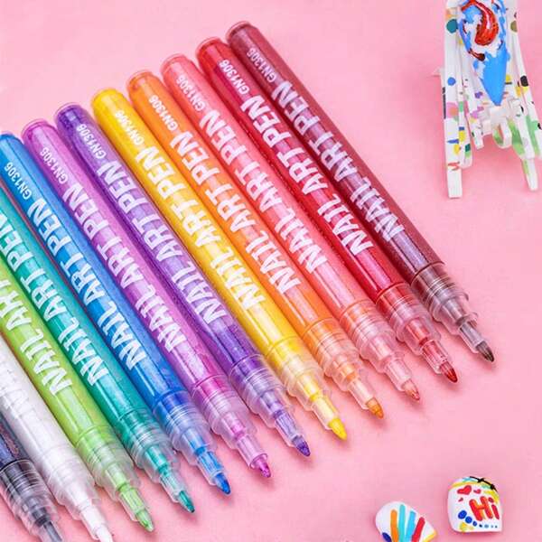 GUANGNA Guangna 1306 Acrylic Nail Pen Metallic Nail DIY Graffiti Pen Quick Drying Waterproof Fluorescent Acrylic Mark Pen Watercolor Brush Tool Special Pen Hand Painting Pen Thin Head,School Supplies,Back To School