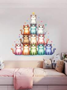 1PC Happy Healing Cat Decorative Wall Sticker Gifts Birthday Graduation Room Decor Home Decor Wall Decor Bathroom Decor Bedroom Decor Room Decoration Stuff Living Room Decor House Decor Home Decor Living Room Wall Art Wall Paper Stickers Personalised Stickers