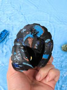 Kids' Beach Slippers, Summer Slip-On Sandals, Girls' Open Toe Sandals, Breathable Water Shoes, Printed, Hook And Loop, Outdoor Shoes - Black - View 3