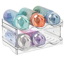 Clear Water Bottle Organizer 3-Station 2-Tier Detachable Storage Rack Bathroom Kitchen Accessories Space Saver Transparent Shelving Unit Home Decor Easy Clean Multi-Purpose Container Holder - White - 3-unit 2-layer - View 1