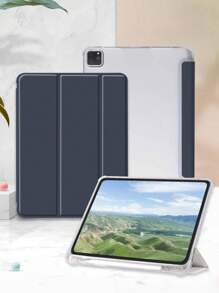 1 Stück transparenter Stiftschlitz 3-Fach Flip Tablethülle, navy blau. Mit integriertem Stiftschlitz, 3-Fach-Ständer, Magnet-Sleep/Wake-Funktion, TPU-Weichrandschutz, kratzfest. Kompatibel mit iPad Mini 4/5/6/7, iPad Air 1/2, iPad 9.7/10.2/10.5/10.9, iPad Pro 11"/10. Gen/Pro 12.9"/Air 11-Zoll (M2) -2024/Air 13-Zoll (M2) -2024/Pro 11-Zoll (M4) -2024/Pro13-Zoll (M4) -2024/iPad Air 13 (M3 2025)/iPad Air 11-Zoll (M3) 2025/iPad (A16) 11 Zoll 11. Generation 2025, Apple und andere Modelle.