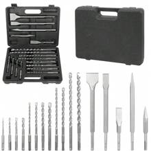 17 Piece SDS Plus Hammer Drill & Chisel Bit Set Masonry Concrete Tile Brick Tool - Silver - View 1