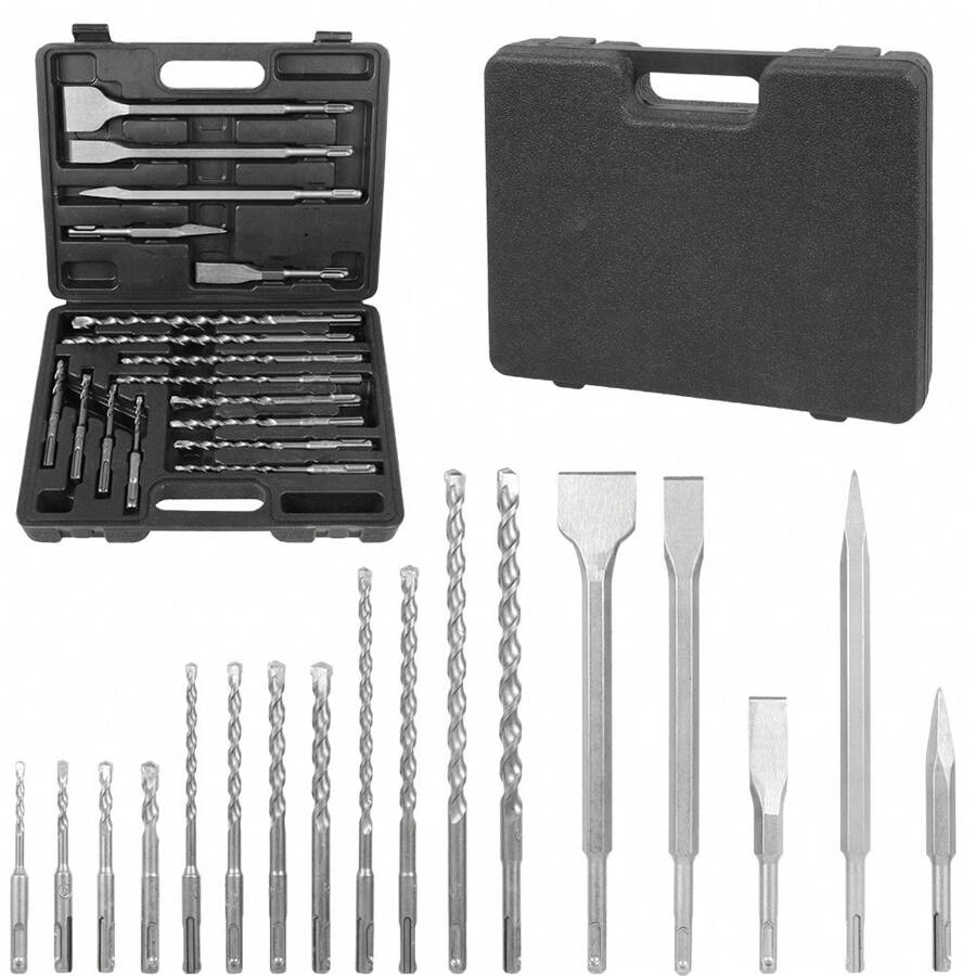 17 Piece SDS Plus Hammer Drill & Chisel Bit Set Masonry Concrete Tile Brick Tool - Silver - View 1