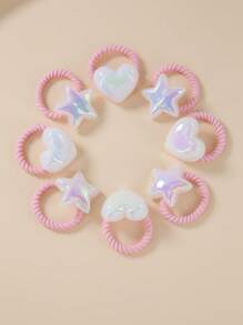 10pcs Set Shiny Heart & Star Shaped Hair Ties Elastic Bands, Cute Toddler Thumb Ring, Baby Hair Accessories, High Elasticity & Gentle For Girls