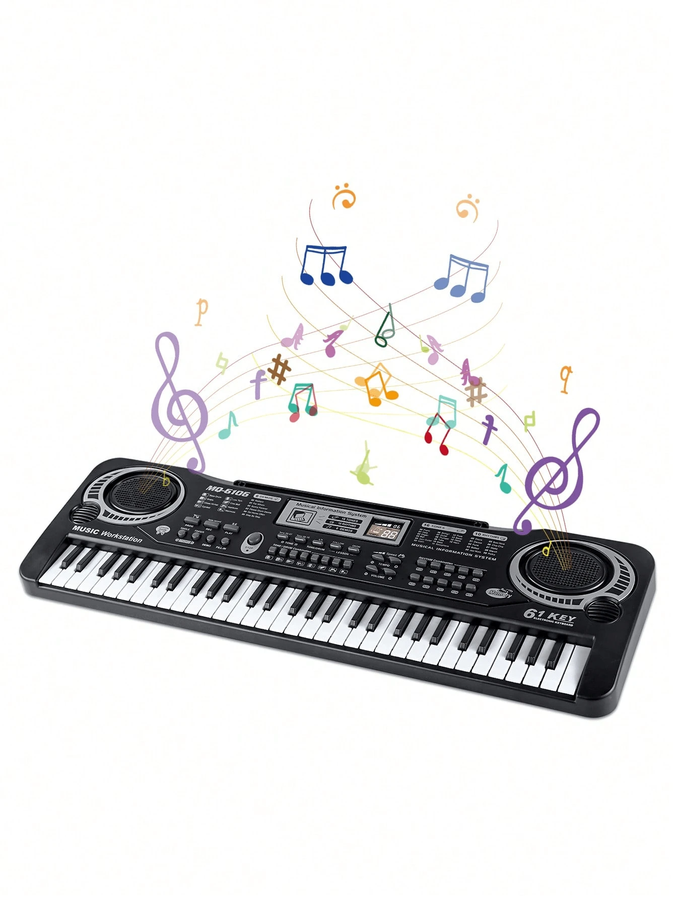 Teclado de piano musical digital de 37/61 teclas, instrumento musical electrónico portátil, teclado multifuncional con micrófono como regalo (Negro)