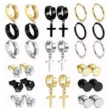 30-Piece Men Stainless Steel Earrings Set - Black, Silver & Gold Minimalist Jewelry For Everyday Wear | Hypoallergenic Stylish Accessories