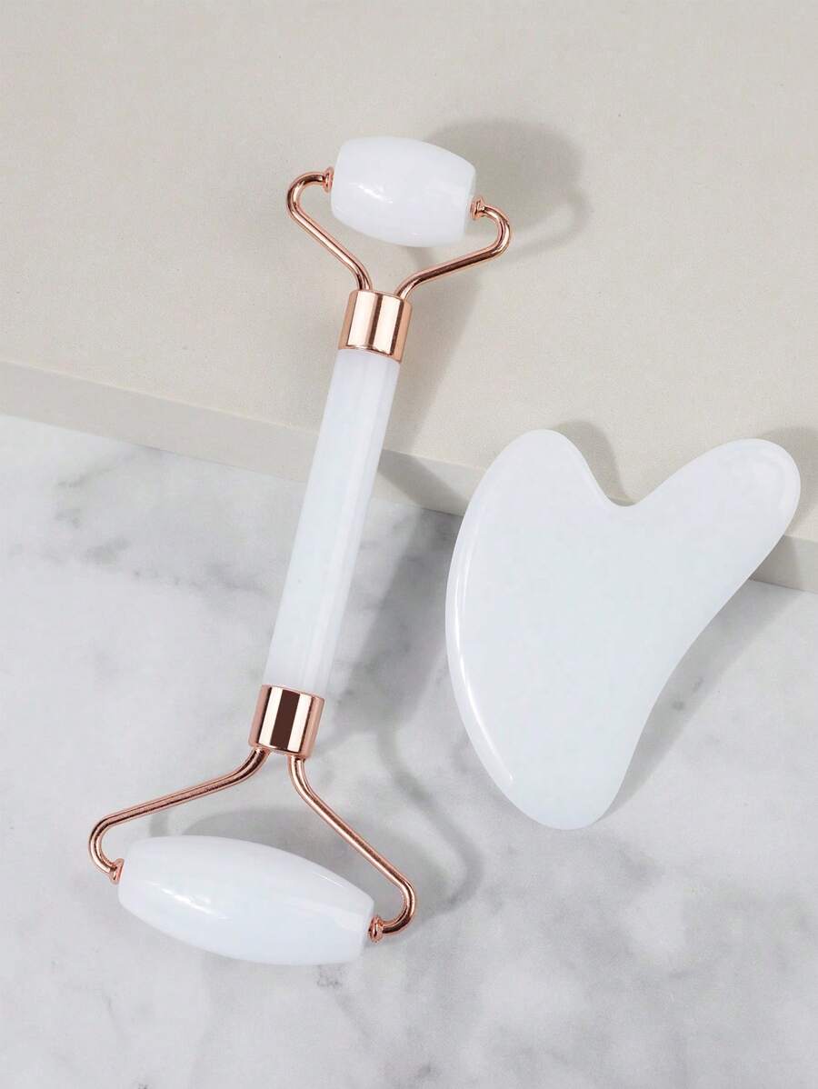 2 件树脂按摩滚轮套装 - 双头按摩滚轮 + 按摩刮痧板、眼部和面部按摩工具、面部按摩美容仪