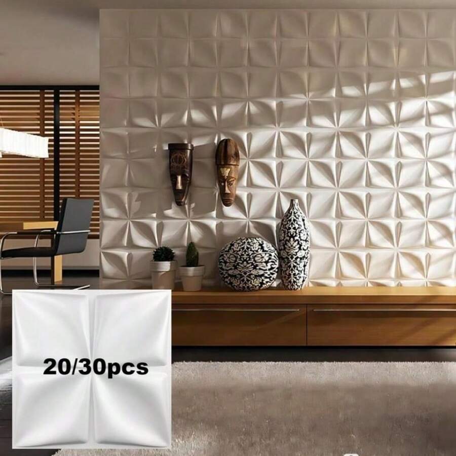 Minimalistic Geometric Pattern Wall Panel For Indoor Wall Decoration, 12/20/30pcs PVC 3D Decorative Wall Panel For Home Living Room - Pure White - View 1