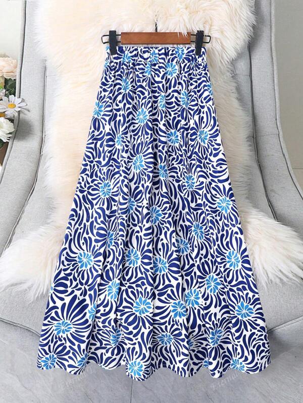 Women's Retro Floral Print Loose Casual Elegant Skirt