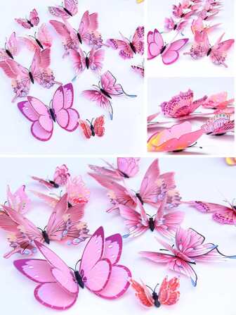 12pcs 3D Realistic Butterfly Wall Stickers, Double Layer Assorted Colors, Creative Refrigerator Magnets Room Decor Home Decor Wall Decor Bathroom Decor Bedroom Decor Room Decoration Stuff Living Room Decor House Decor Home Decor Living Room Wall Art Wall Paper Personalised Stickers Back To School School Supplies