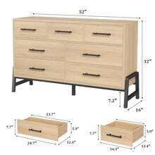 CuisinSmart 7 Dresser For Bedroom,52" W Farmhouse Wood Dresser Chest Of Drawers With Metal R Leg,TV Stand For Living Room,Entryway - 橡木+黑色 - 查看 7