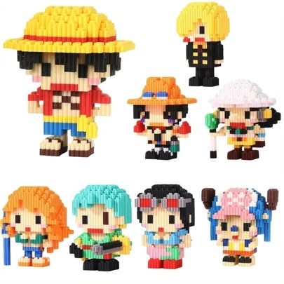  1 pieza Bloques de construcción ensamblados, Conjunto de bloques de dibujos animados, Bloques para adultos, Rompecabezas, Para juegos de fiesta, decoraciones de habitaciones de actividad, Conjunto de bloques de animación, Juguete de ONE PIECE