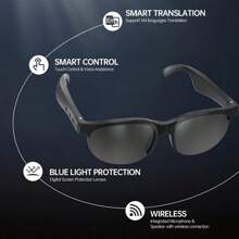 1pc Smart Glasses, Wireless Speaker, AI Translator, 8H Battery Life, Anti-Blue Light UV Protection, Voice Control Smart Glasses With Built-In Mic & Speakers, Duoecho Glasses For Gaming Meeting