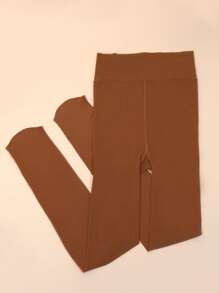 1 Pair Plus Size Women's Bronze Opaque Tights, High Elasticity Smooth Lightweight Stockings - Bronze - View 11