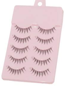5 Pairs Full Strip Style False Eyelashes - Natural Curl, Thick, Long, Soft, Crossed, Winged, Black Band But Not Scratchy, Charming Cartoonish Looking, Reusable, Suitable For Daily Life, European And American Style, Portable, Easy To Apply